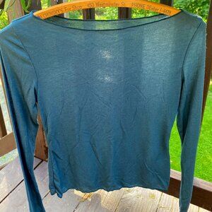 Dazy - 2 Sheer, form fitted tops in a dark teal blue and white - Size Small